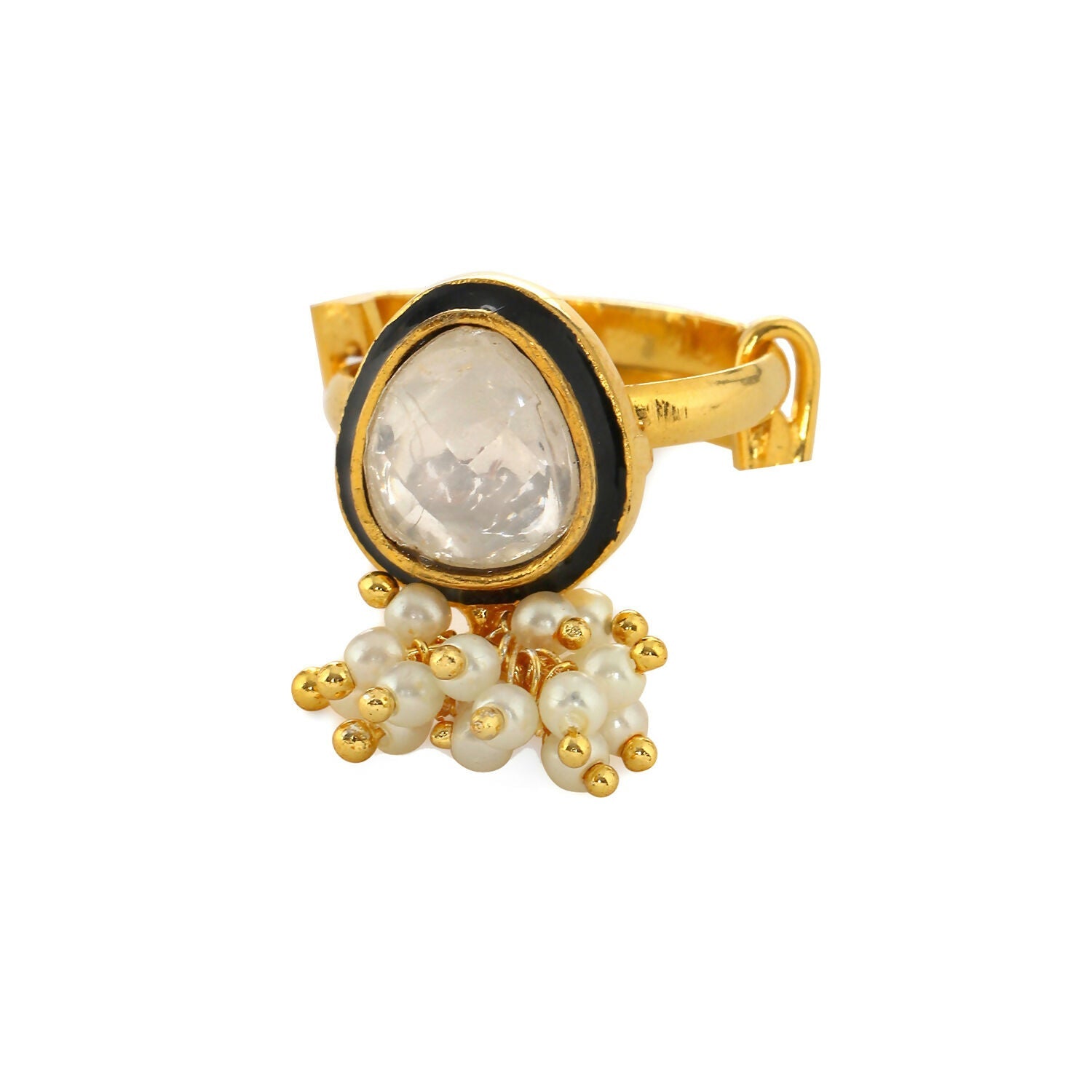 Kundan Ring with Pearls (Gold) - Ruby Raang | Grocsy