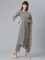 Ahalyaa Black & White Digital Print Crepe Kurta and Pant With Dupatta Set | Grocsy