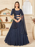 Myra Navy Blue Georgette Embroidered Lehenga | Grocsy