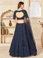 Myra Navy Blue Georgette Embroidered Lehenga | Grocsy