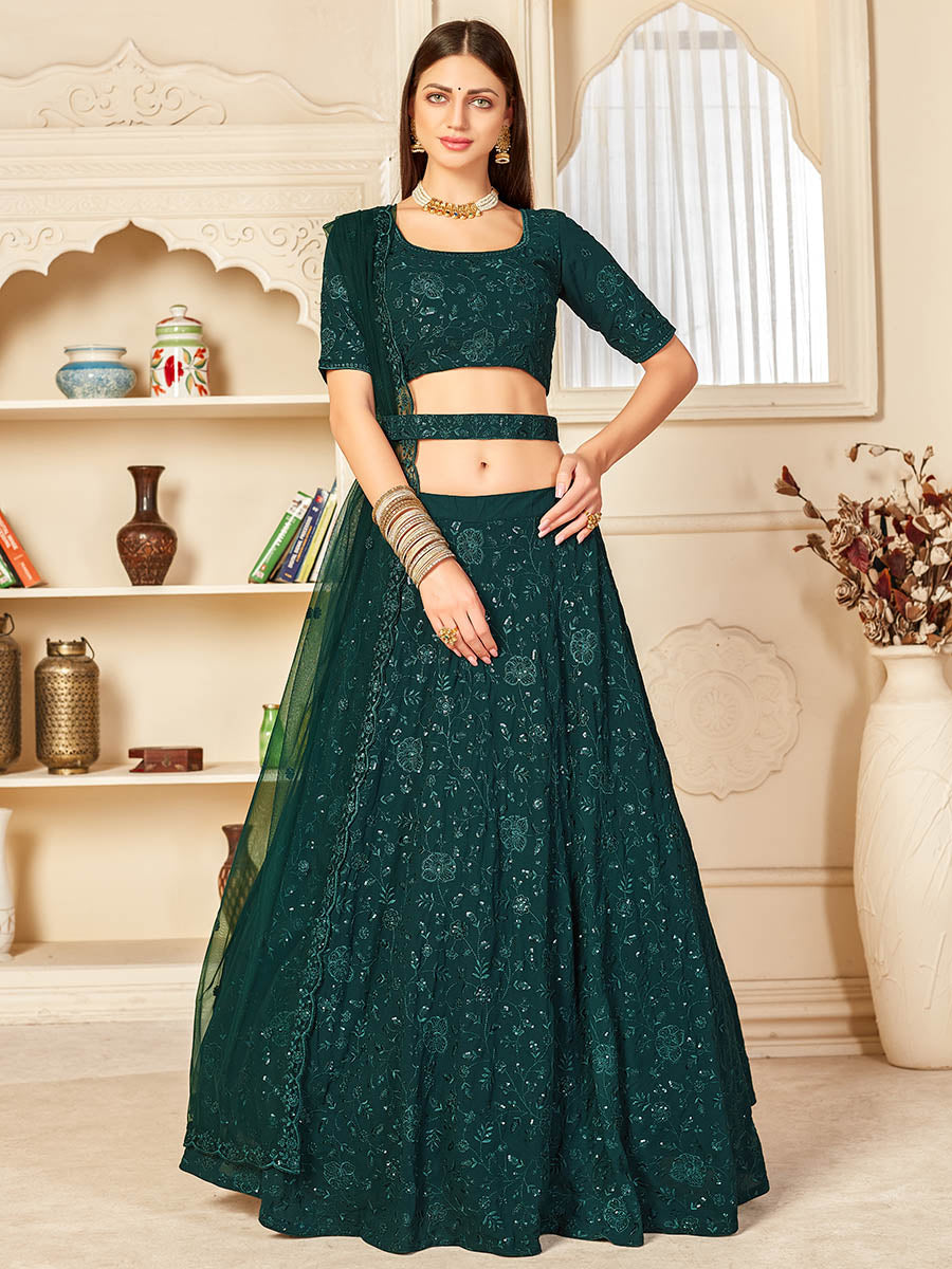 Myra Green Georgette Embroidered Lehenga | Grocsy