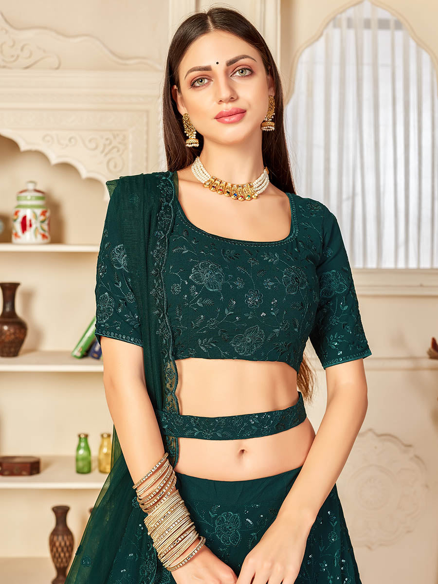 Myra Green Georgette Embroidered Lehenga | Grocsy