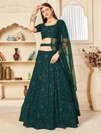 Myra Green Georgette Embroidered Lehenga | Grocsy