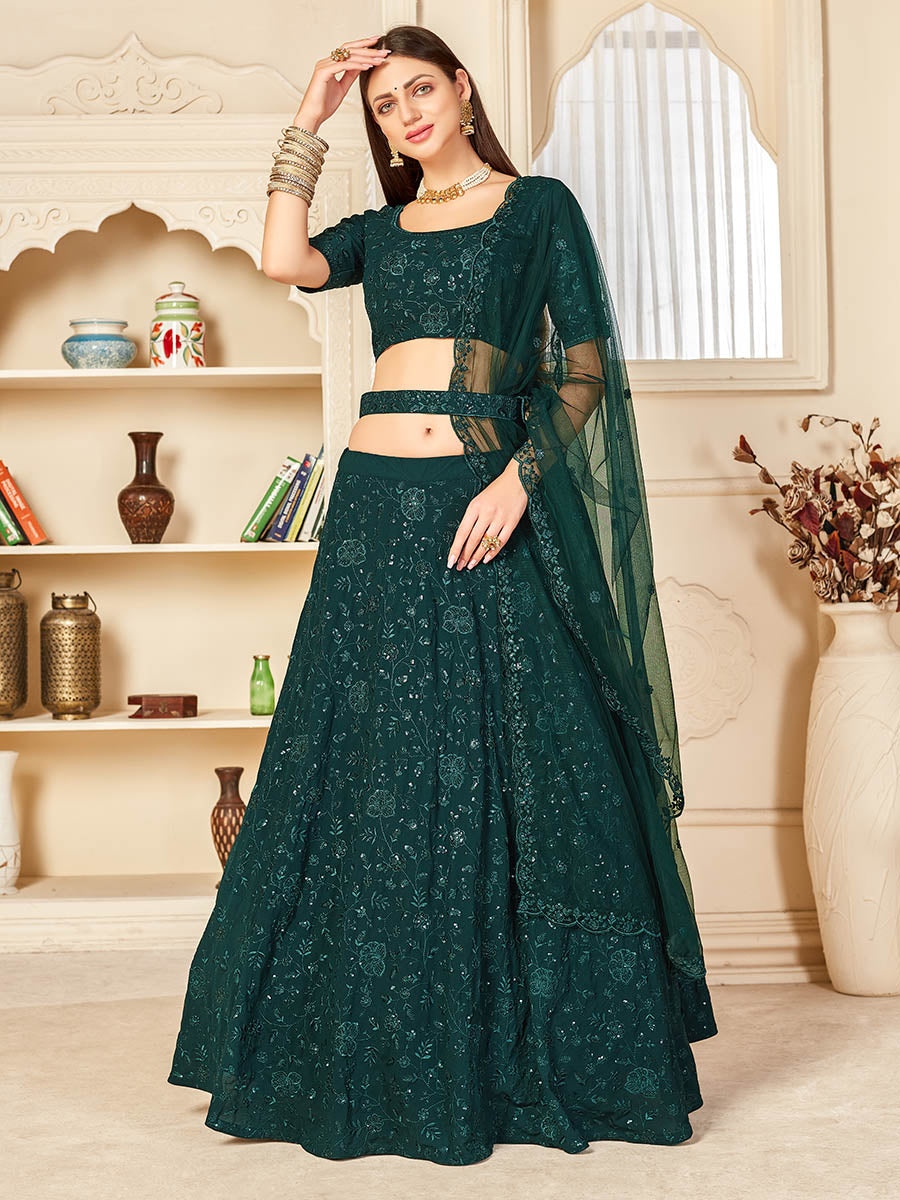 Myra Green Georgette Embroidered Lehenga | Grocsy