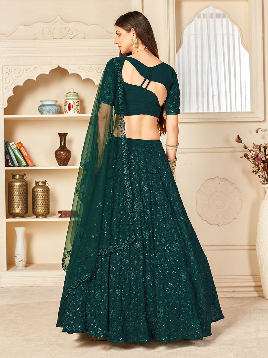Myra Green Georgette Embroidered Lehenga | Grocsy