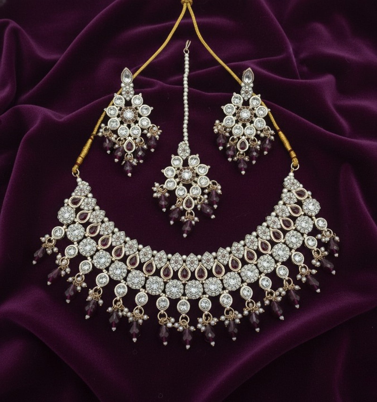 Jewel City Royal Stone Bridal Necklace Set for Women | Traditional Gold-Plated Ethnic Indian Jewelry | Grocsy