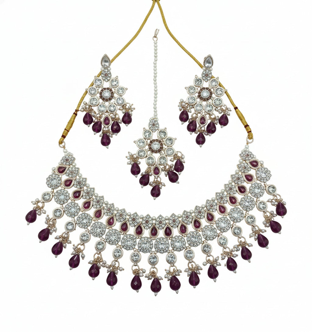 Jewel City Royal Stone Bridal Necklace Set for Women | Traditional Gold-Plated Ethnic Indian Jewelry | Grocsy