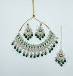Jewel City Royal Green Stone Bridal Necklace Set for Women | Traditional Gold-Plated Ethnic Indian Jewelry | Grocsy