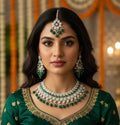 Jewel City Royal Green Stone Bridal Necklace Set for Women | Traditional Gold-Plated Ethnic Indian Jewelry | Grocsy