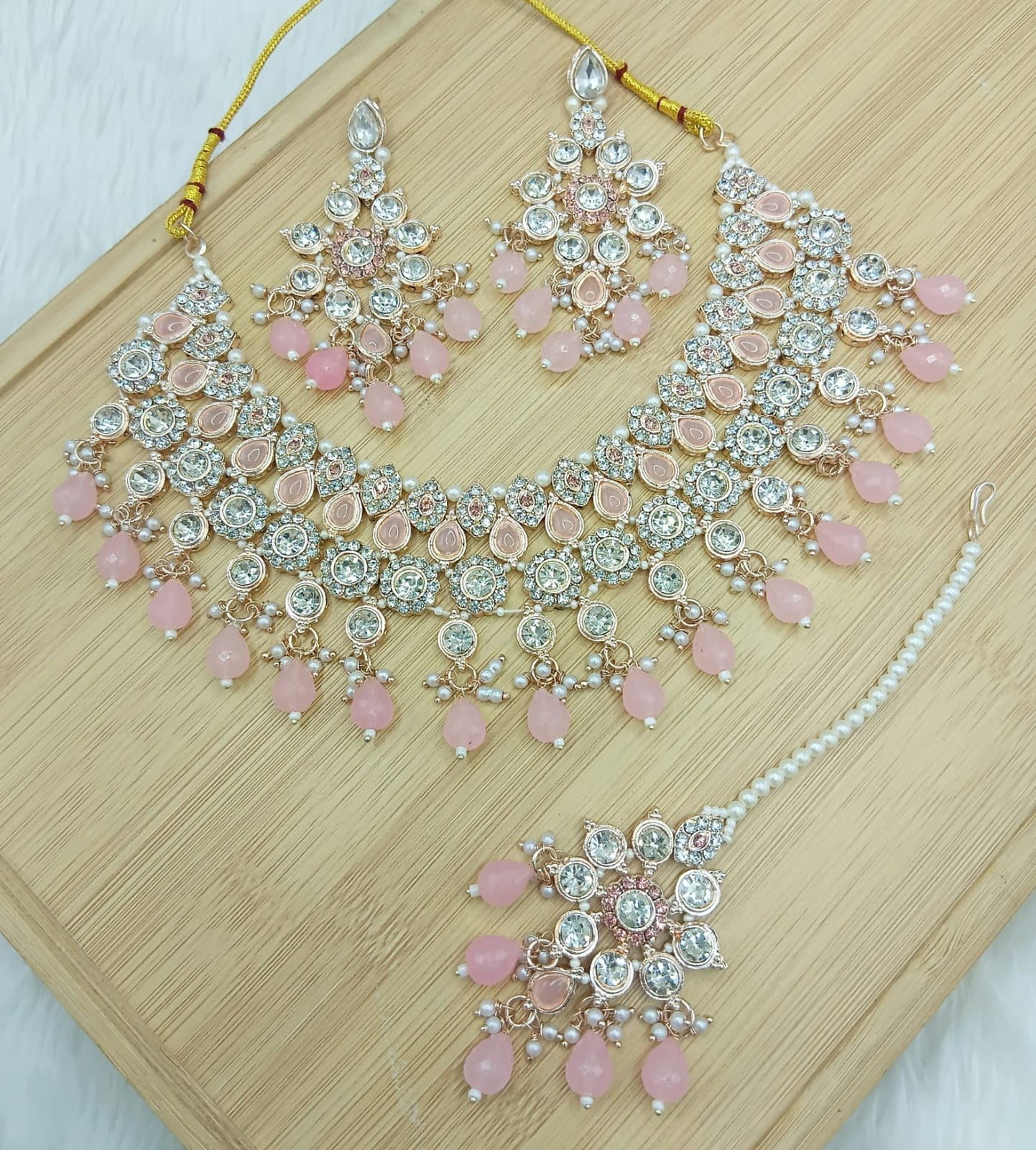 Jewel City Pink Stone Bridal Necklace Set for Women | Traditional Gold-Plated Ethnic Indian Jewelry | Grocsy