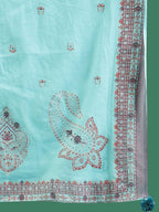 Sangria Embroidered Cotton Kurta With Trousers & Dupatta | Grocsy