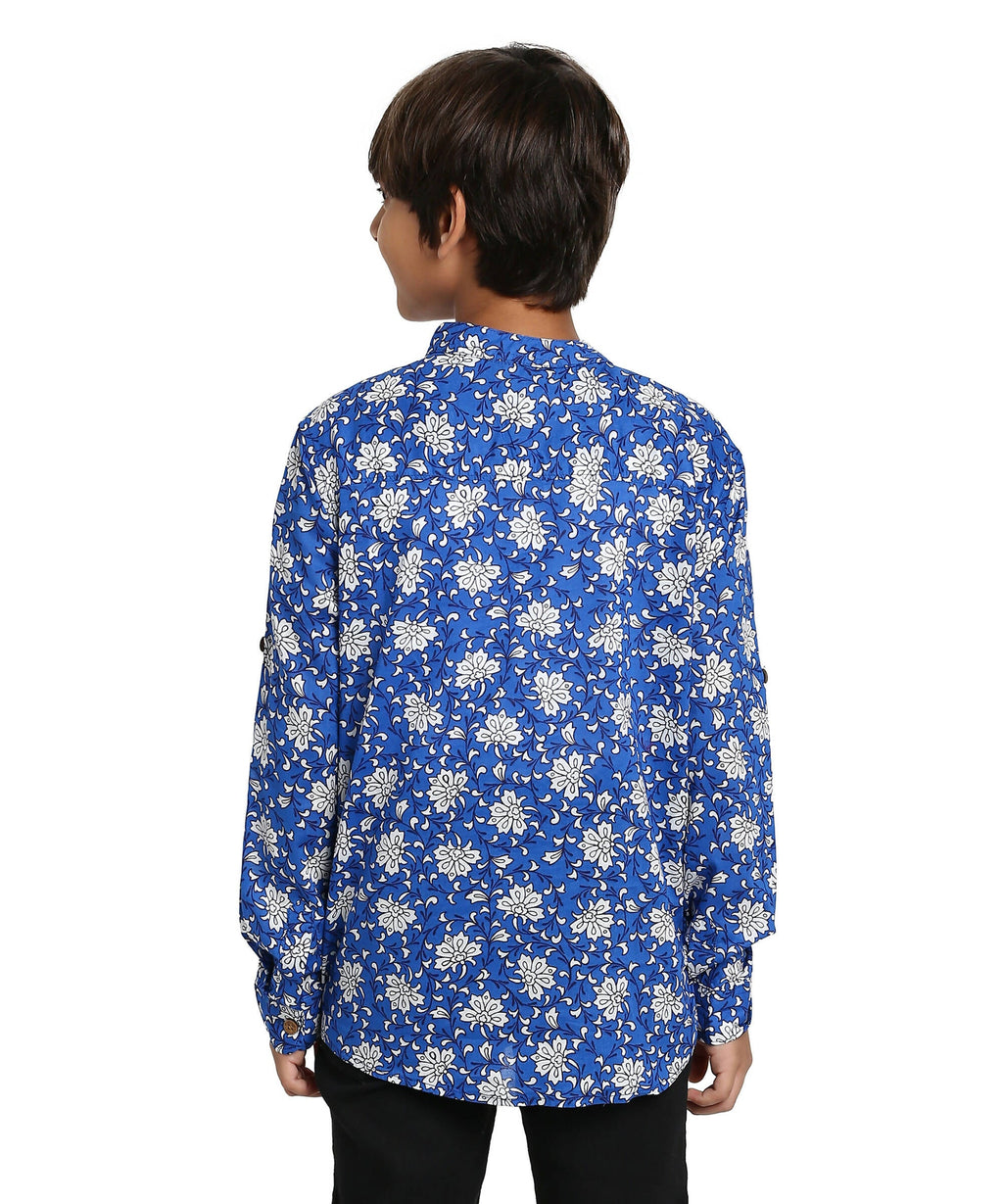 Manet Boys Full Sleeves Flower Printed Ethnic Shirt - Blue | Grocsy
