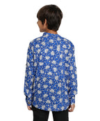 Manet Boys Full Sleeves Flower Printed Ethnic Shirt - Blue | Grocsy