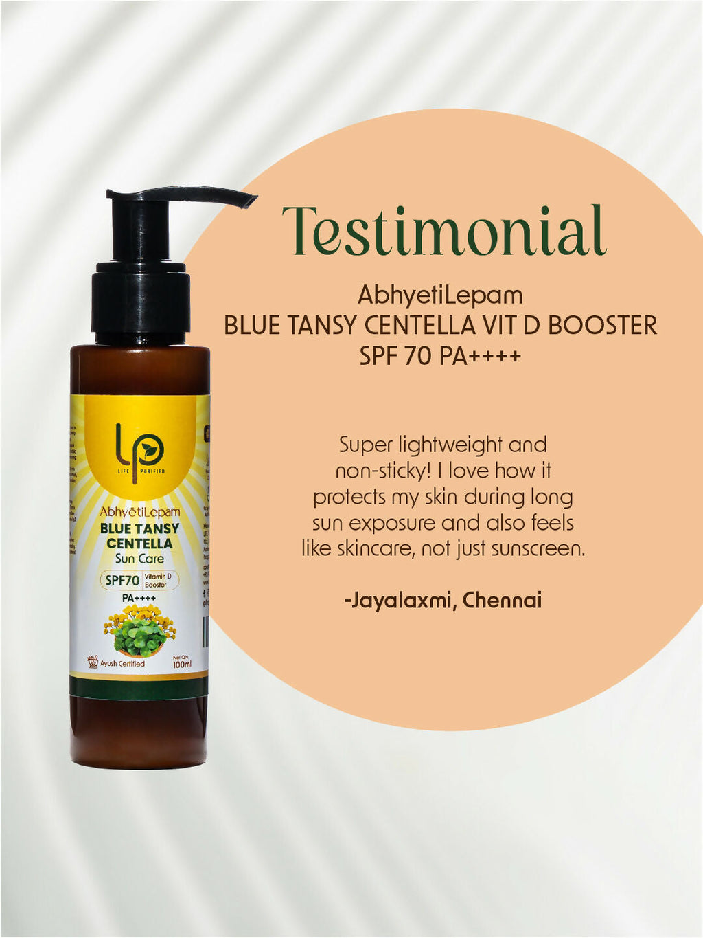 Life Purified Abhyetilepam Blue Tansy Centella Vit D Booster SPF 70 Pa++++ | Grocsy