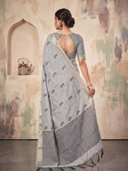 Shree Shyam Fashion Grey Woven Work Linen Fabric Daily Wear Saree With Blouse | Grocsy