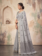 Shree Shyam Fashion Grey Woven Work Linen Fabric Daily Wear Saree With Blouse | Grocsy