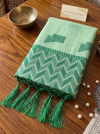 Shree Shyam Fashion Mehendi Green Woven Work Linen Fabric Daily Wear Saree With Blouse | Grocsy