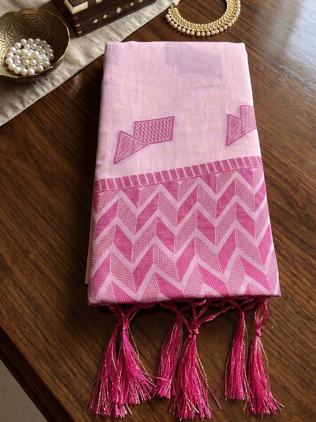 Shree Shyam Fashion Pink Woven Work Linen Fabric Daily Wear Saree With Blouse | Grocsy
