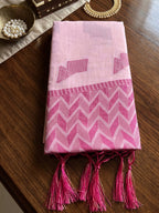 Shree Shyam Fashion Pink Woven Work Linen Fabric Daily Wear Saree With Blouse | Grocsy