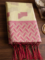 Shree Shyam Fashion Cream Woven Work Linen Fabric Daily Wear Saree With Blouse | Grocsy