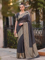 Shree Shyam Fashion Grey Woven Work Art Silk Fabric Party Wear Saree With Blouse | Grocsy