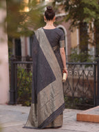 Shree Shyam Fashion Grey Woven Work Art Silk Fabric Party Wear Saree With Blouse | Grocsy