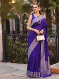 Shree Shyam Fashion Violet Woven Work Art Silk Fabric Party Wear Saree With Blouse | Grocsy
