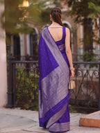 Shree Shyam Fashion Violet Woven Work Art Silk Fabric Party Wear Saree With Blouse | Grocsy