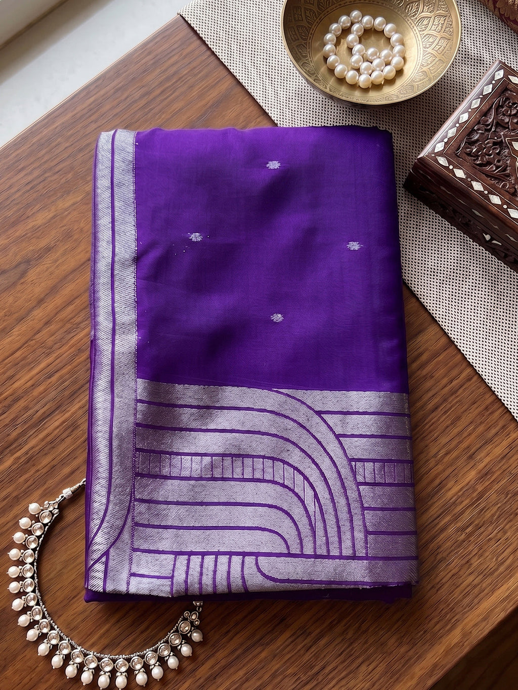 Shree Shyam Fashion Violet Woven Work Art Silk Fabric Party Wear Saree With Blouse | Grocsy