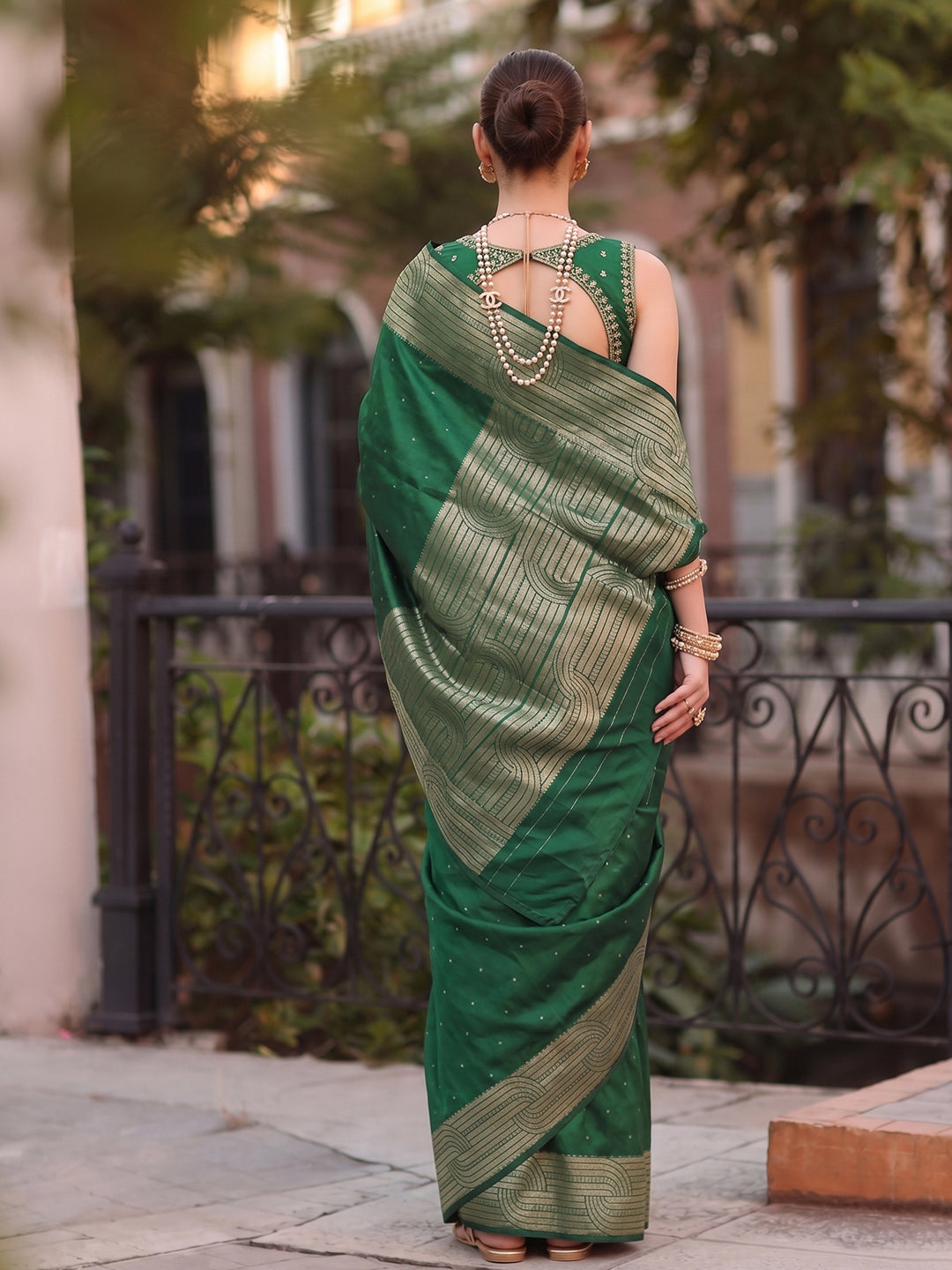 Shree Shyam Fashion Green Woven Work Art Silk Fabric Party Wear Saree With Blouse | Grocsy