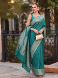 Shree Shyam Fashion Rama Green Woven Work Art Silk Fabric Party Wear Saree With Blouse | Grocsy