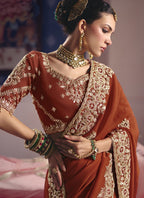 Vegaa Fashion Red Silk Embroidered Wedding Wear Saree | Grocsy