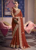 Vegaa Fashion Red Silk Embroidered Wedding Wear Saree | Grocsy