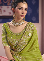 Vegaa Fashion Parrot_Green Silk Embroidered Wedding Wear Saree | Grocsy