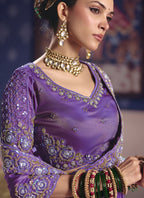 Vegaa Fashion Purple Silk Embroidered Wedding Wear Saree | Grocsy