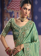 Vegaa Fashion Dark_Green Silk Embroidered Wedding Wear Saree | Grocsy