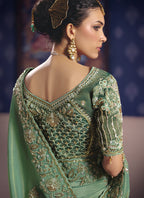 Vegaa Fashion Dark_Green Silk Embroidered Wedding Wear Saree | Grocsy