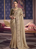 Vegaa Fashion Dark_Beige Silk Embroidered Wedding Wear Saree | Grocsy