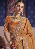 Vegaa Fashion Orange Silk Embroidered Wedding Wear Saree | Grocsy