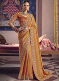 Vegaa Fashion Orange Silk Embroidered Wedding Wear Saree | Grocsy