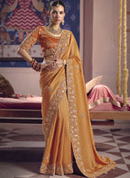 Vegaa Fashion Orange Silk Embroidered Wedding Wear Saree | Grocsy