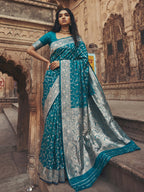 Shree Shyam Fashion Rama Blue Art Silk Fancy Saree | Grocsy