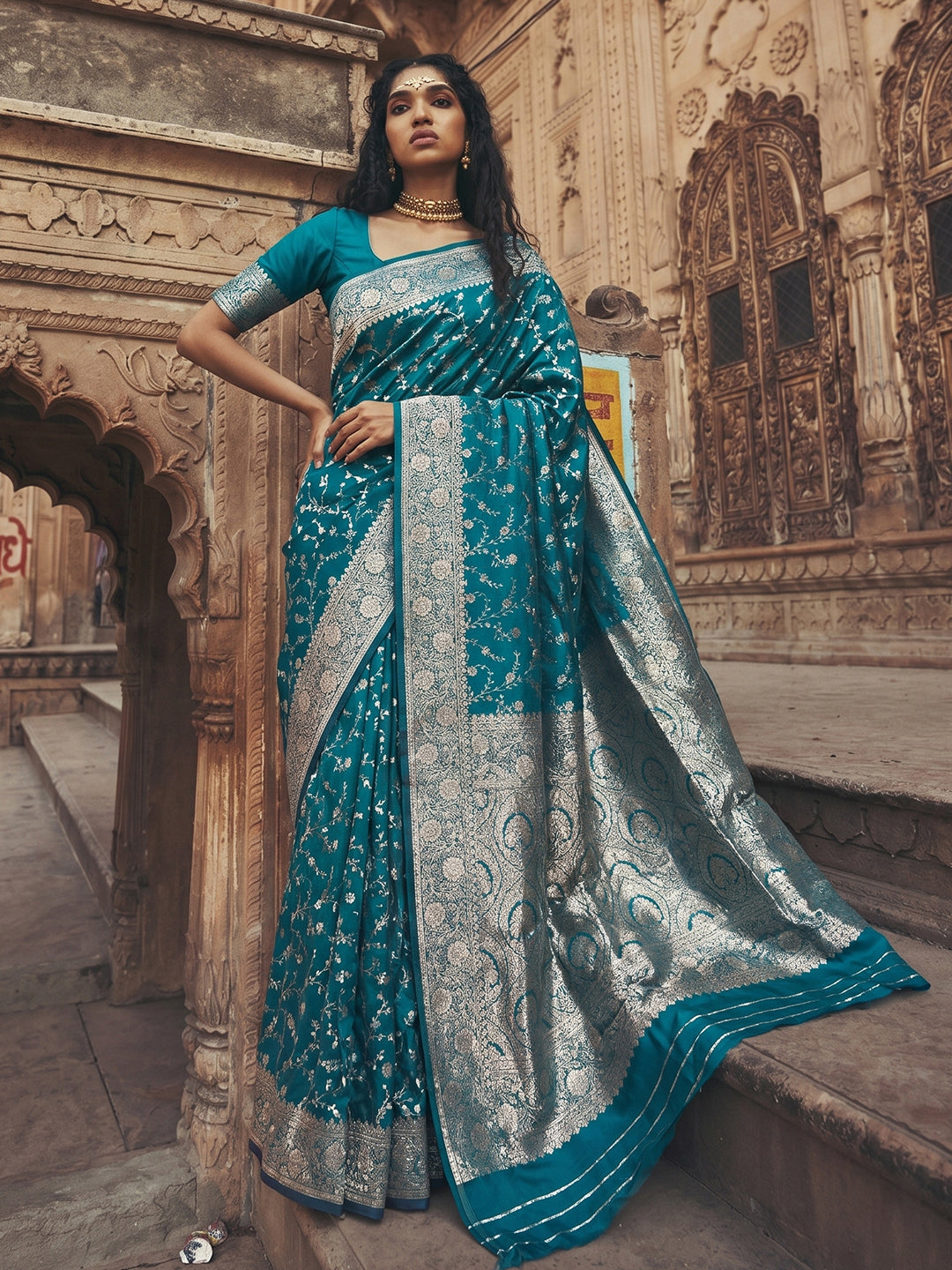 Shree Shyam Fashion Rama Blue Art Silk Fancy Saree | Grocsy