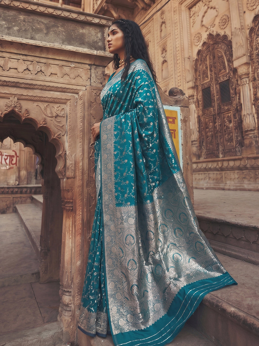 Shree Shyam Fashion Rama Blue Art Silk Fancy Saree | Grocsy