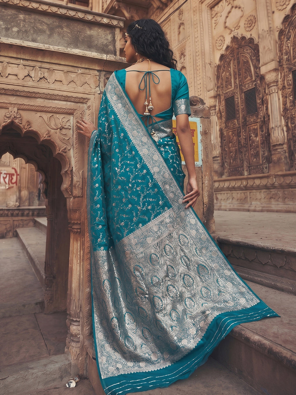 Shree Shyam Fashion Rama Blue Art Silk Fancy Saree | Grocsy