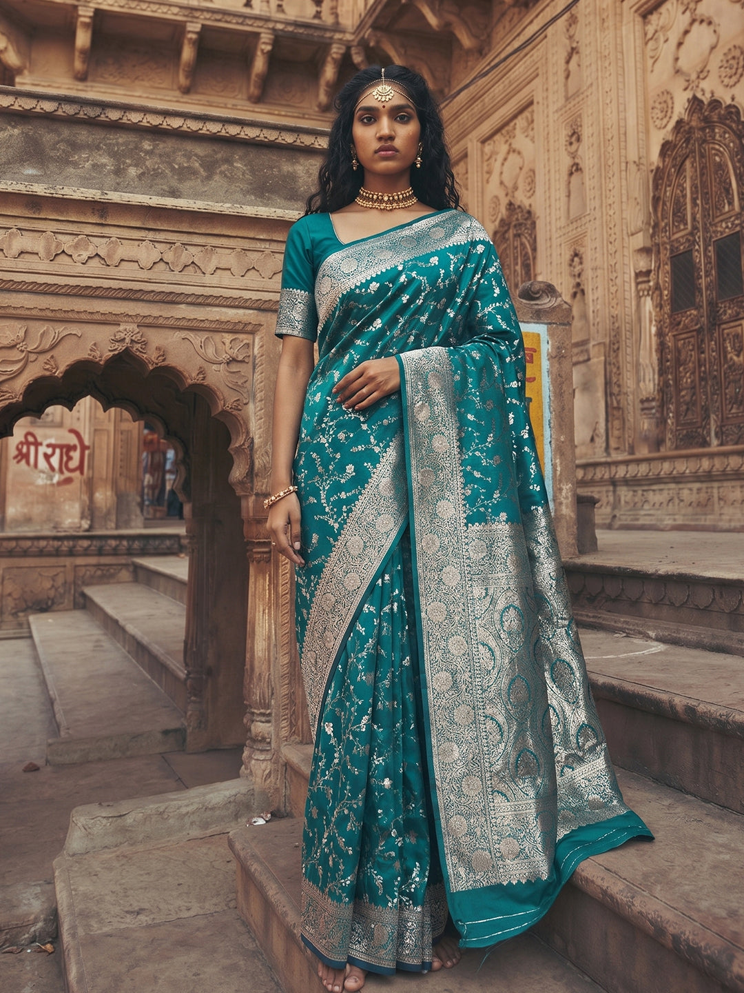 Shree Shyam Fashion Rama Green Art Silk Fancy Saree | Grocsy