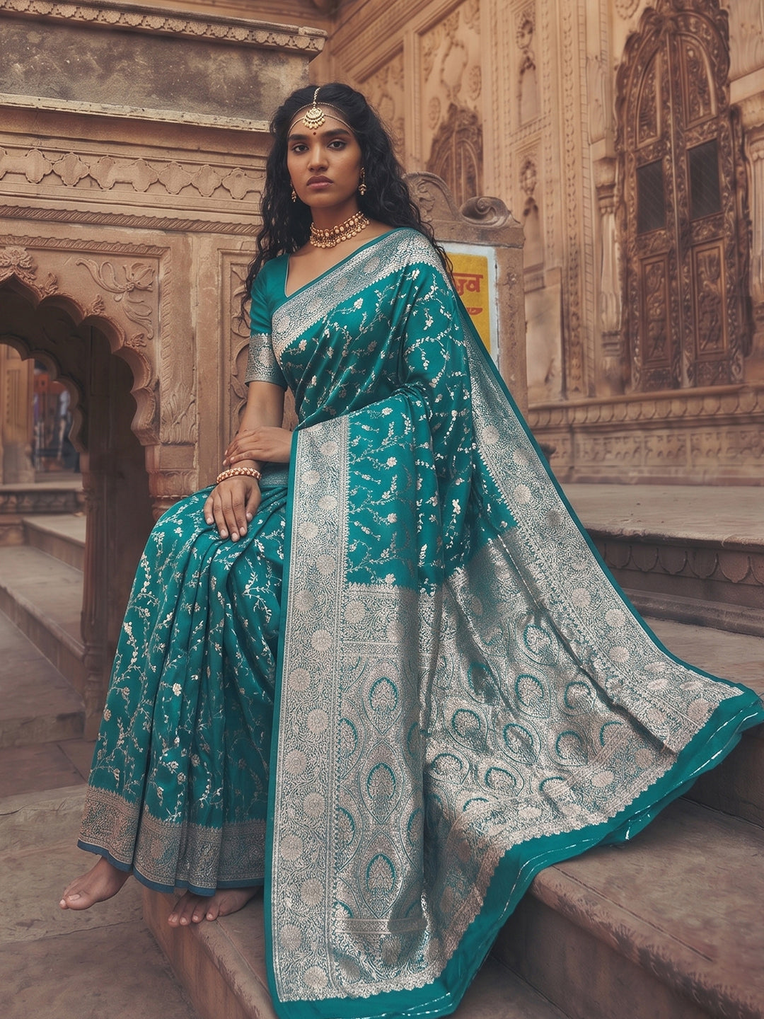 Shree Shyam Fashion Rama Green Art Silk Fancy Saree | Grocsy