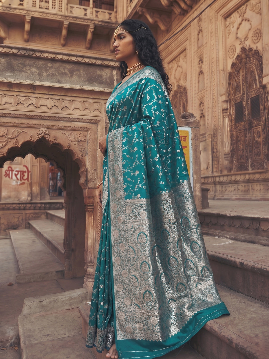 Shree Shyam Fashion Rama Green Art Silk Fancy Saree | Grocsy