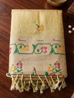 Shree Shyam Fashion Beige Woven Work Tissue Silk Fabric Festive Wear Saree With Blouse | Grocsy