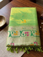 Shree Shyam Fashion Green Woven Work Tissue Silk Fabric Festive Wear Saree With Blouse | Grocsy